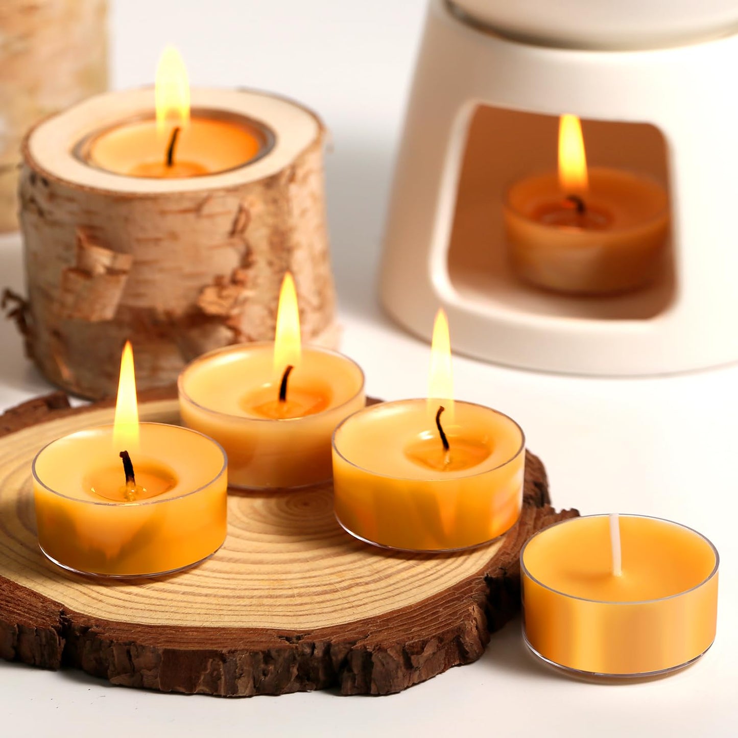 PUQITEN 36 Pack Beeswax Tealight Candles | 3.5-4 Hour Extended Burn Time | Natural Beeswax Tealights | Dripless & Smokeless Beeswax Votive Candles | for Home Deco, Fragrance,Meditation.(36 Pack)
