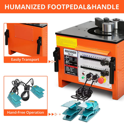 1600W Electric Rebar Bender Machine up to 1 inch with Our Electric Bender - Achieve 0-180° Angles, Operate with Convenient Foot Pedal Switch & Powerful Motor