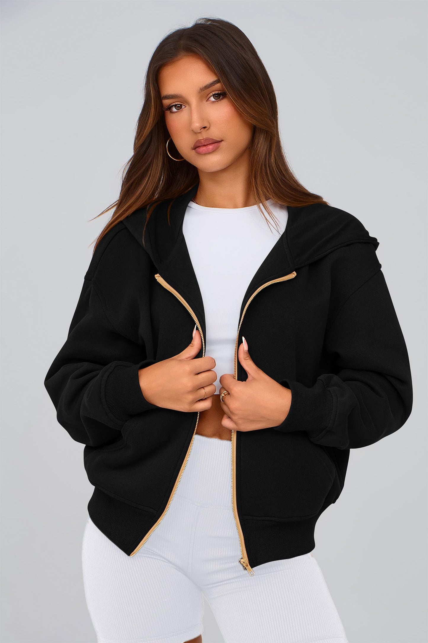 PRETTYGARDEN Hoodies for Women Sweatshirt Zip Up Hoodie Fall Fashion 2025 Trendy Long Sleeve Jackets Winter Clothing Outfits (Black,Large)