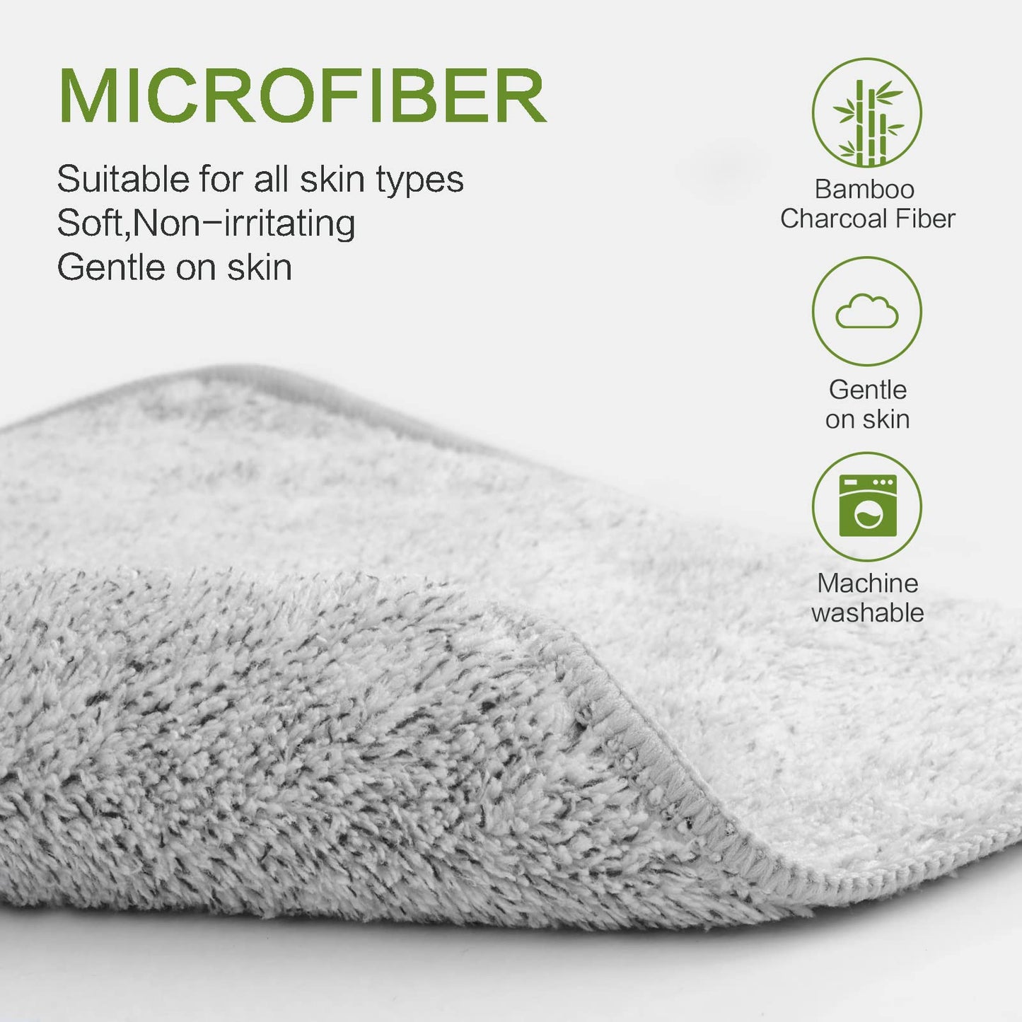 SINLAND 6 Pack Microfiber Face Towels Ultra Soft Bamboo Charcoal Facial Washcloths Reusable Makeup Remover Cloths Face Cloth for Bath 12Inch x 12Inch