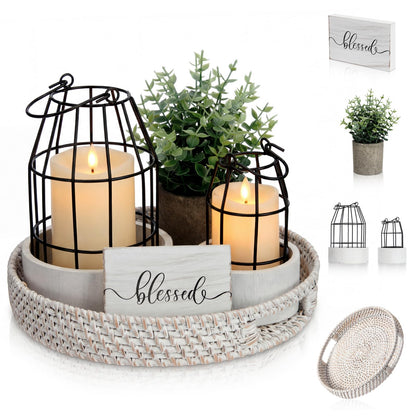 Mumufy Modern Rustic Farmhouse Candle Lantern Set of 5 (Candles are Not Included), Decorative Lanterns for Living Room Table Centerpieces Fireplace Mantle Modern Home Decor(Small,Black, White)