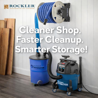 Rockler Shop Vacuum Hose Reel - Holds 40' of 1-1/2'' Vacuum Hose Extension Reel w/Steel Frame - Adjustable Tension Knob, Wall Mount Vacuum Hose Reel - Easy Installation Dust Collector Accessories