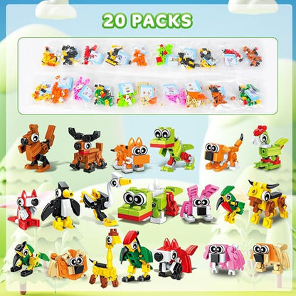 HOGOKIDS 60 Kinds Easter Party Favors for Kids 20 Pack 3-in-1 Animals Building Block Sets for Easter Basket Fillers Goodie Bags Stocking Stuffer Classroom Prizes Birthday Gifts for Boys Girls 6-12+