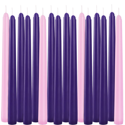 16pcs 10-inch Advent Taper Candles Unscented and Dripless for Christmas, Advent, Holidays, Church, Devotional, Celebration, Party (Purple, Pink)