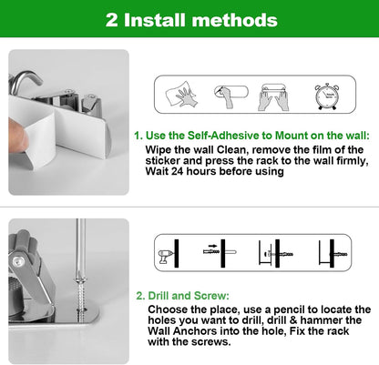 Voze Mop and Broom Holder - 3 Racks & 4 Hooks, Heavy-Duty Self-Adhesive Organizer for Home & Garage