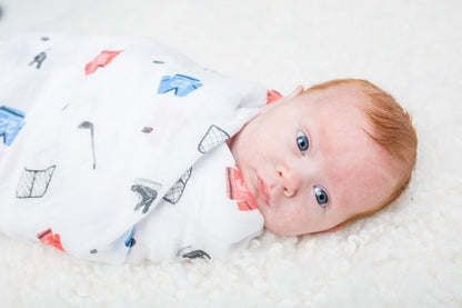 Lulujo Baby Swaddle Blanket| Unisex Softest 100% Cotton Muslin Swaddle Blanket| Neutral Receiving Blanket for Girls & Boys | 47in x 47in Hockey