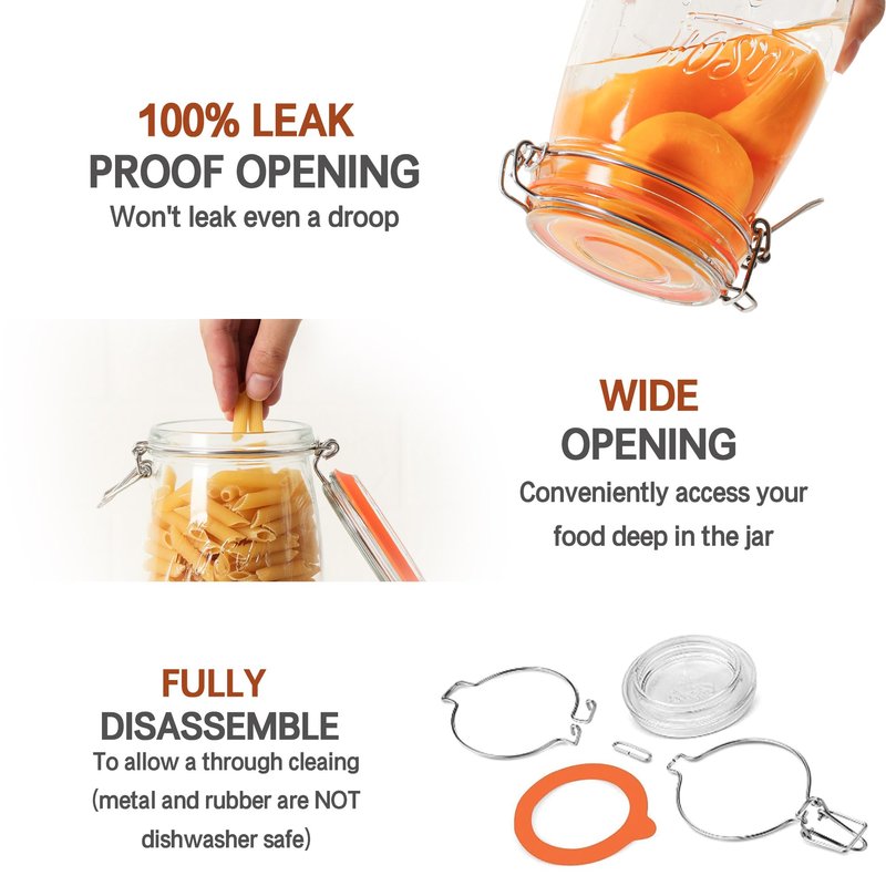 Anwoi Wide Mouth Mason Jars with Airtight Lid 32 oz 4 Pack - Large Mason Jars For Flour and Sugar With Scale Mark Food Storage Canning Jars for Pickling Flour Sugar Pasta Oats Cereal
