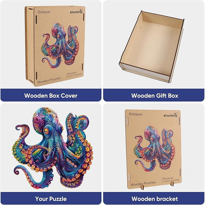 Qiuenisray Wooden Puzzles for Adults 1000 Pieces Octopus Ocean Jigsaw Puzzles FSC Certified Unique Shape Adult Puzzles Pieces Wall Decor for Family Game 23.4x23.5 in