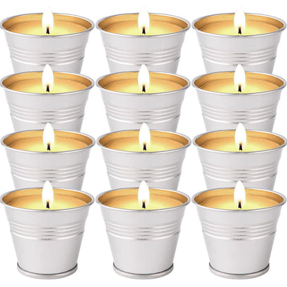 Citronella Candles Outdoor, 12 Pack Citronella Candle Set Made with Citronella Oils and Natural Soy Wax, 120 Hour Burn Time, 2 oz Small Bucket Candles for Patio, Home, Backyard