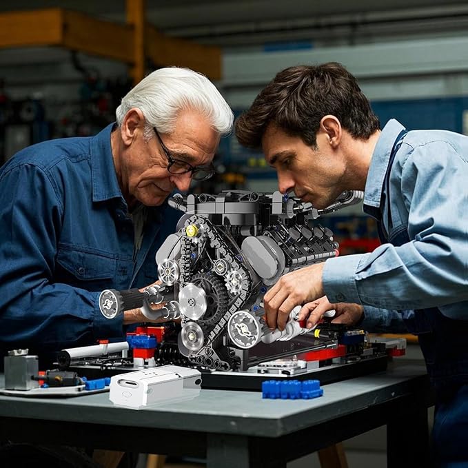 V8 Engine Building Kits That Runs with Motor - 715+Pcs Build Your Own Visible APP Controls Mini V8 Engine Model8-Cylinder Transparent Design Car Engine Building Engineering Set for Adults