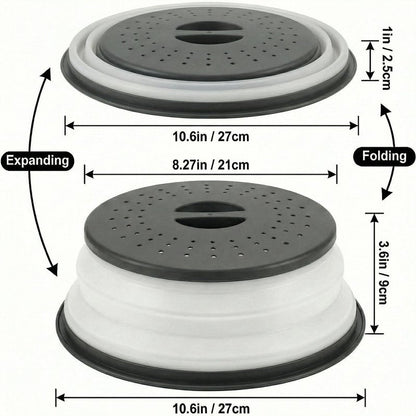 WENWELL Collapsible Microwave Splatter Cover for Food, Vented Microwave Plate Cover Lid 10.5 inch, BPA-Free Silicone & Plastic, Dishwasher Safe, Multipurpose Colander for Fruit Vegetable, Black