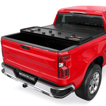 MOSTPLUS Tri-Fold Hard Truck Bed Tonneau Cover On Top Compatible for 2014 2015 2016 2017 2018 Chevy Silverado/GMC Sierra Bed 3 Fold Fleetside Solid (5.8 FT Feet Bed)