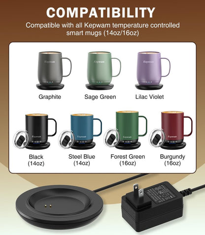 Kepwam Charging Coaster – Compatible with Kepwam T1, T2, and T2 Plus Self-Heating Coffee Mugs Only