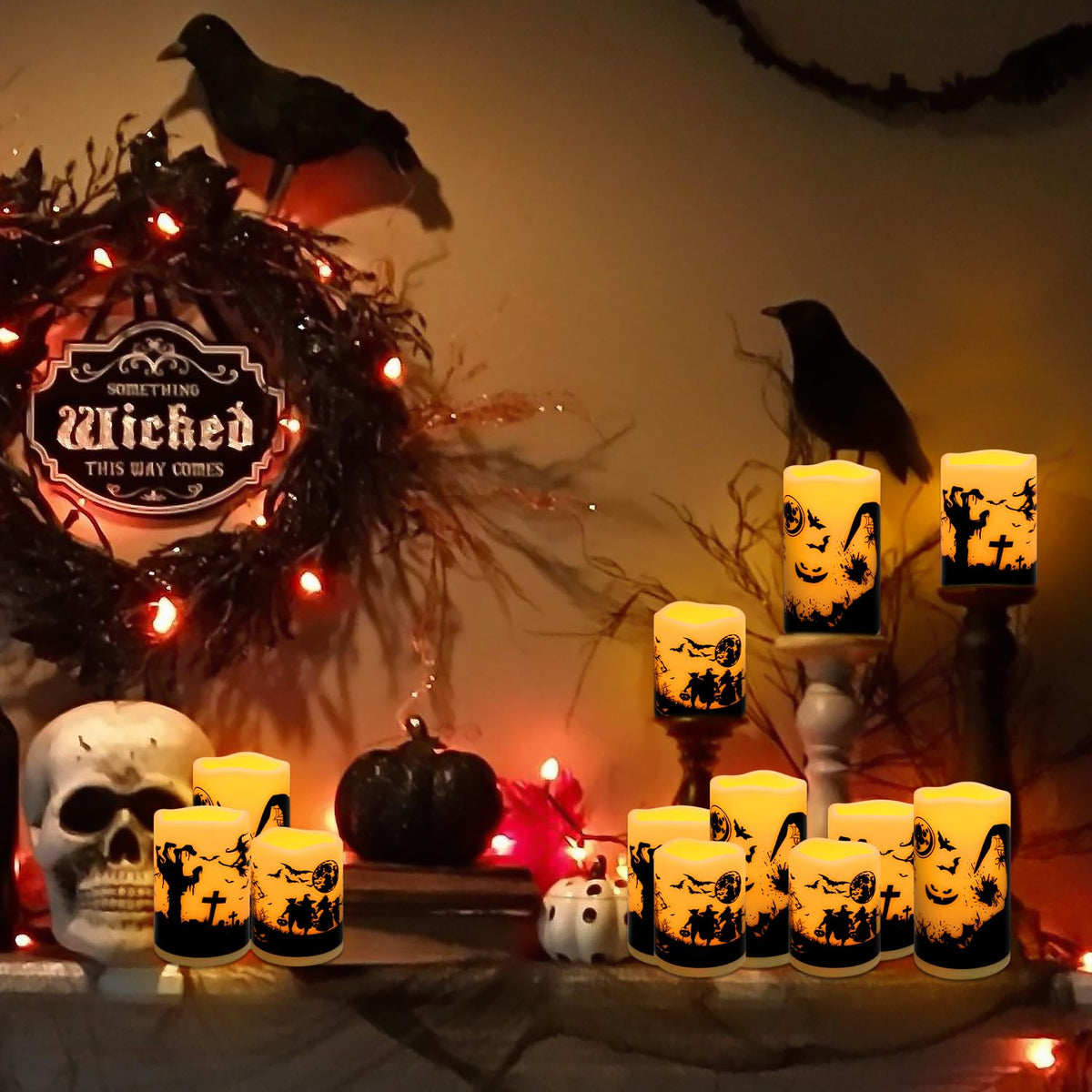 Aamdkcyu 12-Pack Waterproof Flameless LED Candles - Remote Control & Timer, Dimmable Flickering for Halloween Decor Indoor/Outdoor, Haunted House, Party, Graveyard
