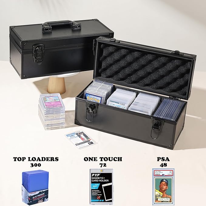 Toploaders Storage Box for 3 x 4 35pt Rigid Cards Trading &amp Sports Cards Graded &amp Rating Cards with 3 DIY Sponge Partitions (Holds 300+ Toploaders (N300-Black)