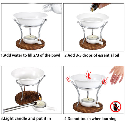 JUXYES Romantic Ceramic Tealight Wax Melt Warmer, Non Elecric Essential Oil Warmer Candle Fragrance Warmer Aromatherapy Wax Candle Tart Burner Warmer Diffuser for Home Decoration