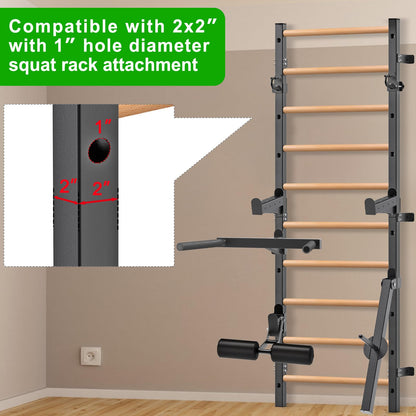 Kipika Gymnastic Wood Stall Bar - 2"x2" Swedish Ladder with 1" Hole, Wall Mounted Ladder Suspension Trainer, Solid Wood Grips Gymnastics Training Bar for Home, Wall Gym, School & Clinics