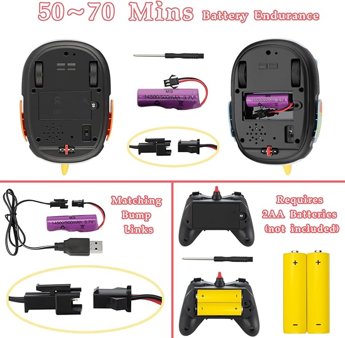 2Pcs RC Bumper Cars Toys with Ejector Rechargeable Remote Control Collision Cars LED Light-Up Battle Racing Game for Kids Ages 3–8 (Parental Guidance) Fun Gift for Boys &amp Girls