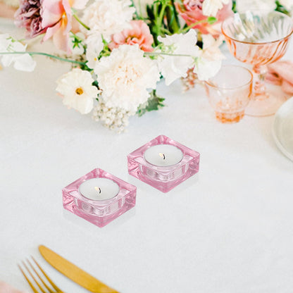 CHOCSTAY Tealight Candle Holder Set of 6, Pink Glass Candle Holder Heat-Resistant Square Holders for Wedding, Party, Home Décor