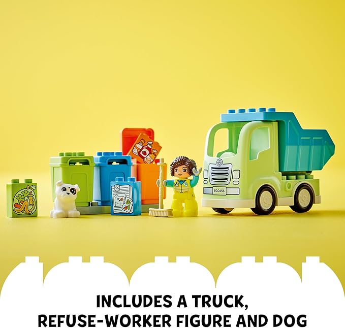 LEGO DUPLO Town Recycling Truck 10987 Building Toy Set Learn Through Play with This STEM Creative Birthday Gift for Toddlers Boys Girls Ages 2+ Comes with 3 Sorting Bins for Recycling