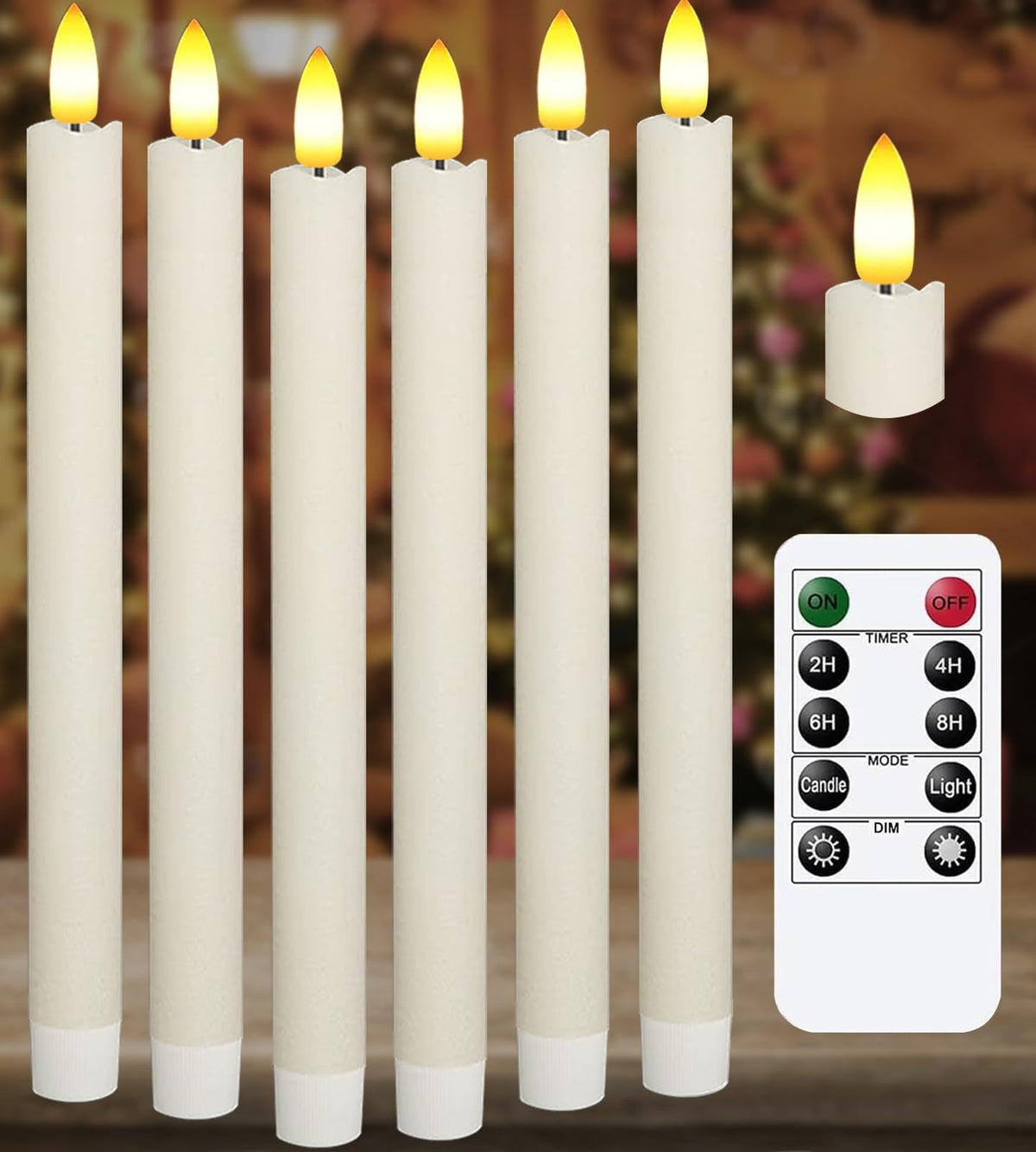 Upgraded Real Wax LED Flameless Taper Candles with Remote, KSWING 6 PCS White Candlesticks Battery Operated 3D Flickering - 9.6" Long Realistic Fake Candle Sticks for Home/Wedding/Fireplace Xmas Decor