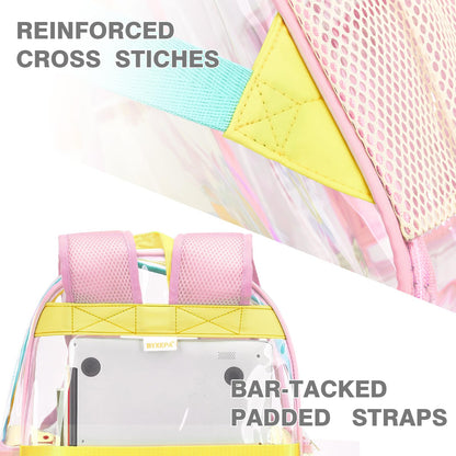 BYXEPA Clear Backpack Heavy Duty TPU See Through Transparent Backpack with Reinforced Strap & Large Capacity for Girls Women School College Workplace Security - Pink, 16.1in