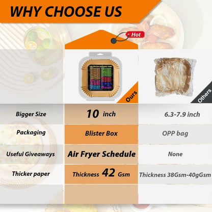 Air Fryer Liners Disposable, Large Airfryer Liners 10 Inch Square, Non-stick Air Fryer Paper Liners Oil Resistant, Waterproof Air Fryer Parchment Paper Liners for Roasting Microwave