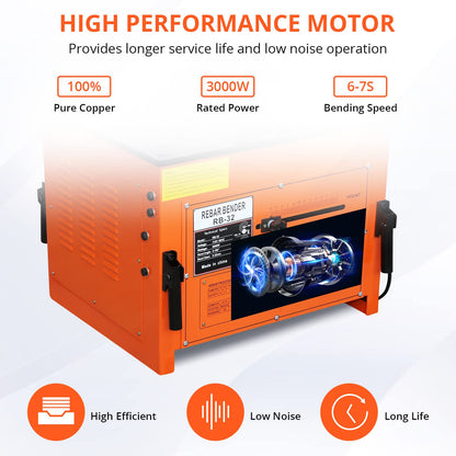 GarveeTech 3000W Electric Rebar Bender up to 1.3 in with Our Electric Bender - Achieve 0-180° Angles, Operate with Convenient Foot Pedal Switch, Powerful 3000W Motor
