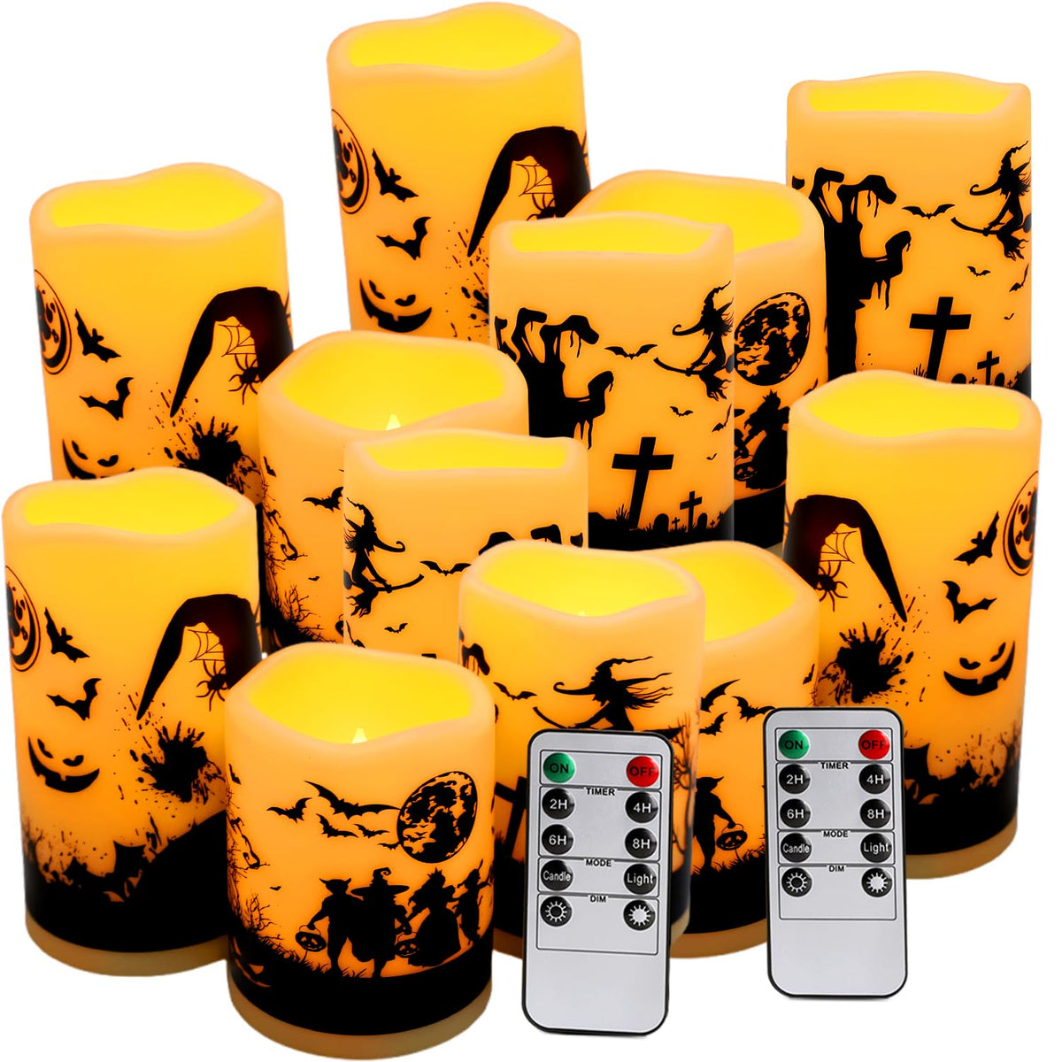 CAKETYCG 12-Pack Halloween Ink Painting Large Electronic Waxes with Remote Control, Flameless LED Candles for Halloween Spooky, Halloween Ambient Sense Artifacts.