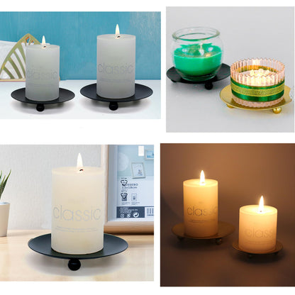 2 PCS Candle Holders Dish for Pillar Candles, Metal Candlestick Holder, Candle Plates for Halloween Christmas Wedding Parties, Dining Room Home Decoration (Black)