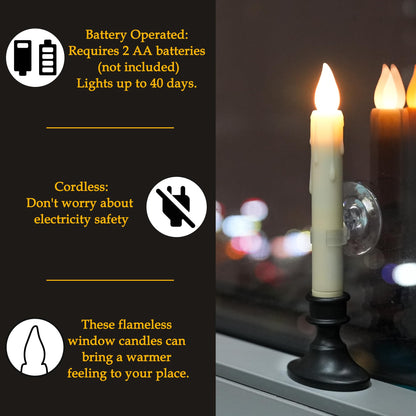 Daord 6 Pcs Sensor Dusk to Dawn Window Candles Flameless Flickering Candlesticks with Black Holders & Suction Cups Battery Operated Fake Candle for Christmas Home Decor (6pcs,Ivory)