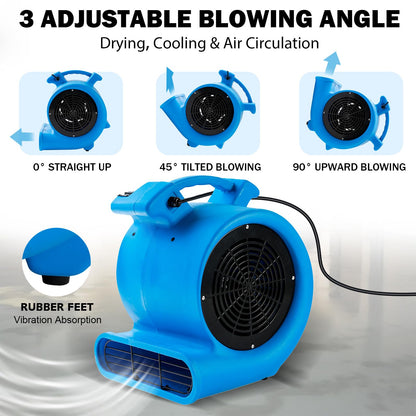 Mounto 1/2hp Air Mover Floor Drying Blower Fan - Powerful 1/2HP Motor Carpet Dryer, 2200 CFM Air Flow, Lightweight Design, 2-Speed Settings for Drying, Cooling & Circulation