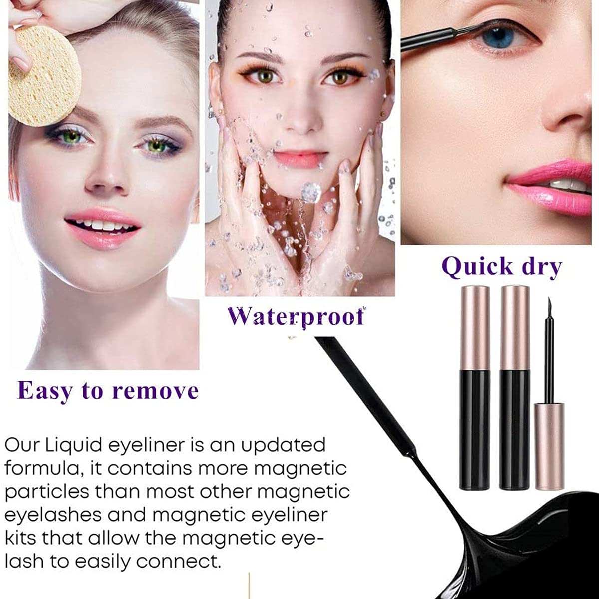 FEITA Upgraded Magnetic Eyelashes Kit with Eyeliner - 10 Pairs Magnetic False Lashes Natural Look with Applicator, 2 Tubes Magnetic Eyeliner - Easy to Apply & No Glue Needed