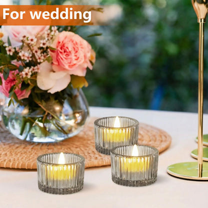 JOYIT Black Votive Candle Holders Bulk Set of 12, Tealight Candle Holder for Wedding Table Centerpiece, Glass Small Candle Holders for Birthday Party, Valentine's Day, Home Decor (2''X 1.4'')