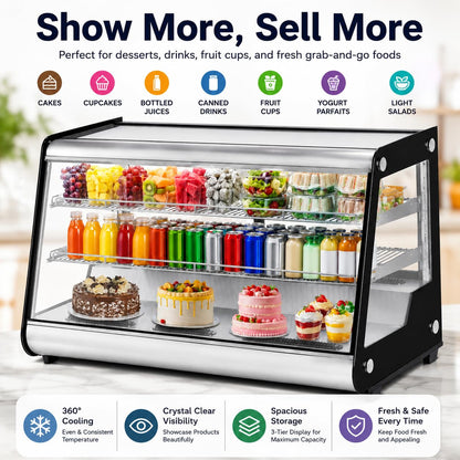 8.1 Cu.Ft Commercial Glass Door Refrigerator | Countertop Display Fridge with LED Lighting for Bakeries, Cafes, Convenience Stores | Energy Efficient, Adjustable Shelves, Auto-Closing Door