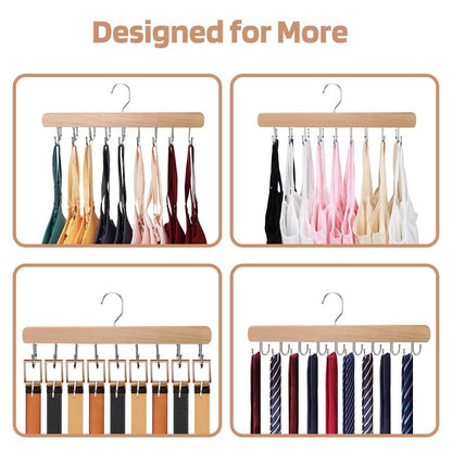 NECAMOCU 2 Pack Bra Hanger for Closet Organizer, Premium Wooden Tank Top Hangers with 36 Foldable Hooks, 360° Rotating Design, Space Saving Storage for Tank Tops, Bras, Scarves and More