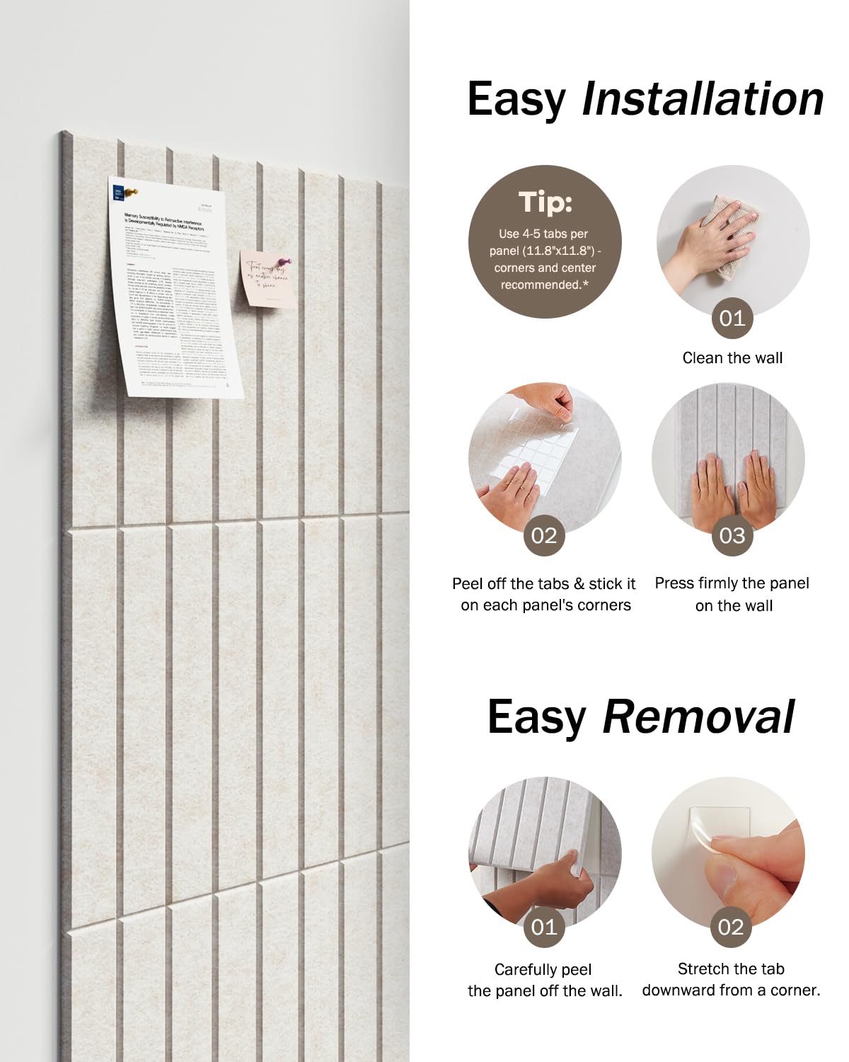Woovio Large Cork Board, 48" X 36" Bulletin Board, 12 Pack Felt Pin Boards Cork Boards for Walls Office Home Decor, Classroom with 60 Safe Removable Adhesive Tabs Beige
