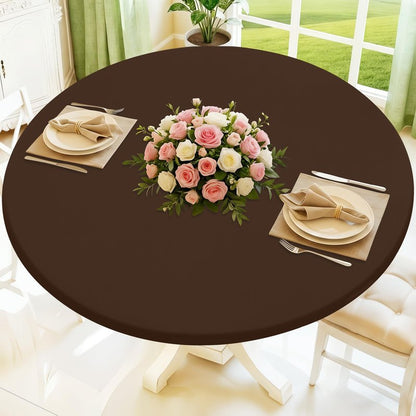 Moosfor Round Spandex Tablecloth, Elastic Fitted Waterproof Tablecloths for 45"-56" Tables, Stretch Washable Picnic Table Cover for Camping, Dining, Indoor and Outdoor, Coffee
