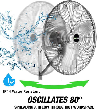OEMTOOLS 30" Outdoor Wall Mount Fan, 80° Oscillating Fan 7200 CFM Max, Water Resistant, Use in Garage, Gym, Warehouse, Factory and Jobsite