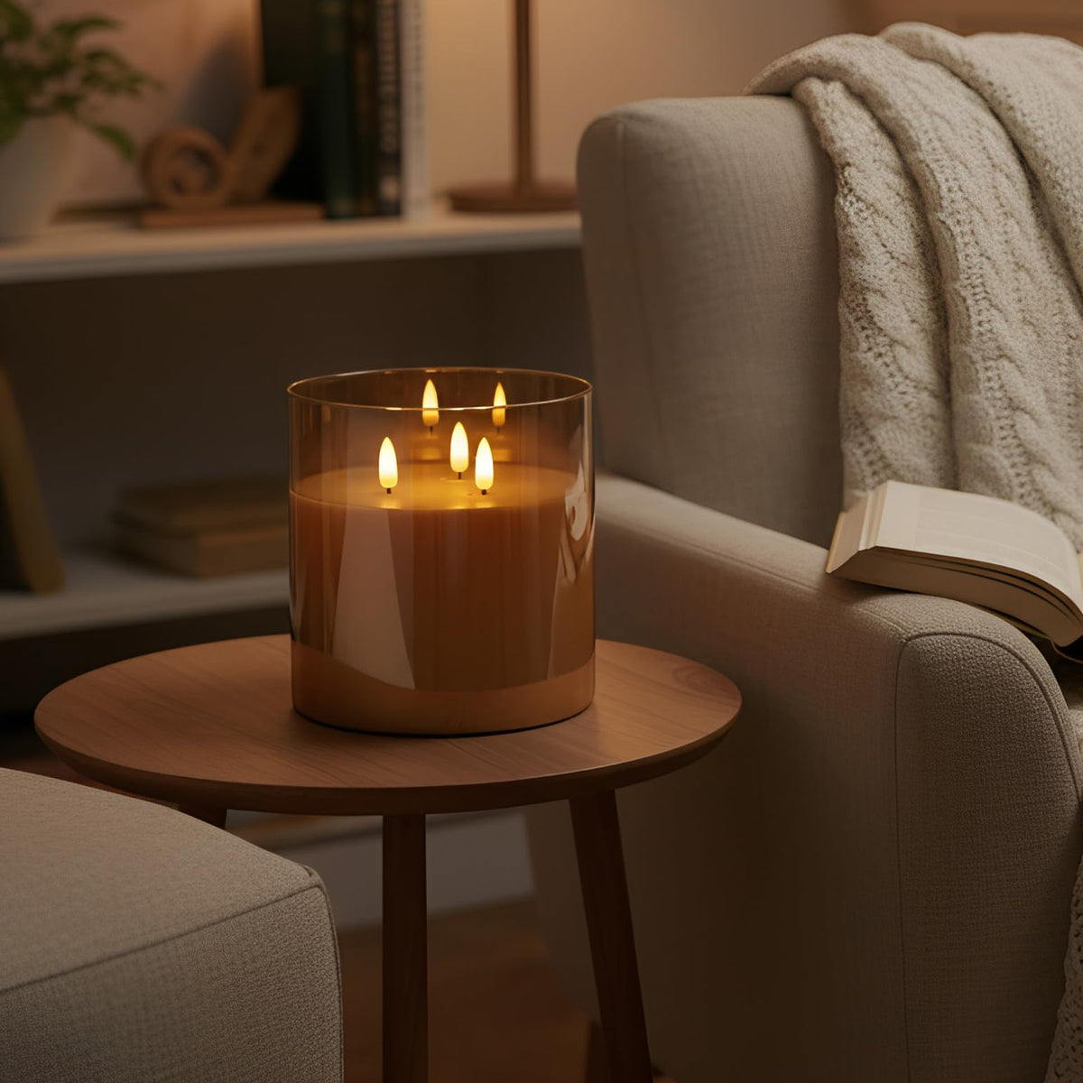 NICEME Extra Large 3 Wick Battery Operated Candle, 6"x6" Big Clear Glass Flameless Candles with Remote, Real Wax Flickering Led Pillar Fake Giant Candle for Wedding Party Holiday Home Decor, Gold