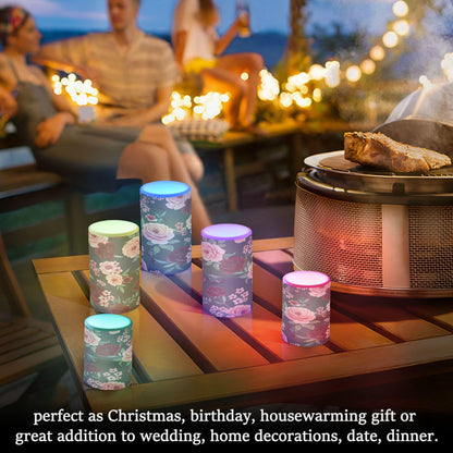 ALAZA Rose Flowers Floral Black Flickering Flameless Candles Battery Operated with Remote Timer,Tea Light Candles LED Pillar Votive Candles Set of 2 for Outdoor Indoor Decorations