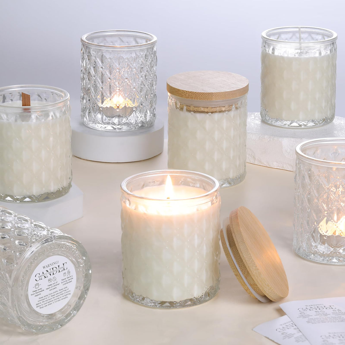 MATAHUM 8 Pack Clear Candle Jars for Making Candles, 7 OZ Empty Glass Candle Making Jars with Bamboo Lids for Candle Making Supplies, Candle Containers Vessels for Home DIY Decoration