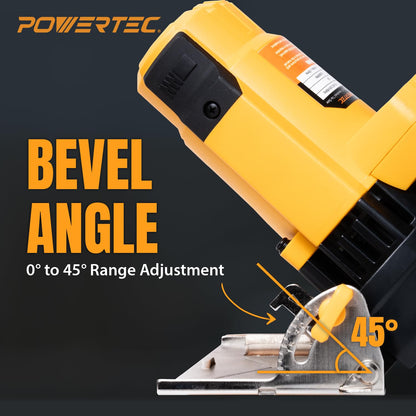 POWERTEC 4.5" Handheld Tile Saw – 12Amp/1400W Motor, Wet/Dry Cutting with Adjustable Water Feed System, GFCI Plug, Bevel & Depth Adjustment, Compatible with 4"-4.5" Diamond Blades (HTS1045)