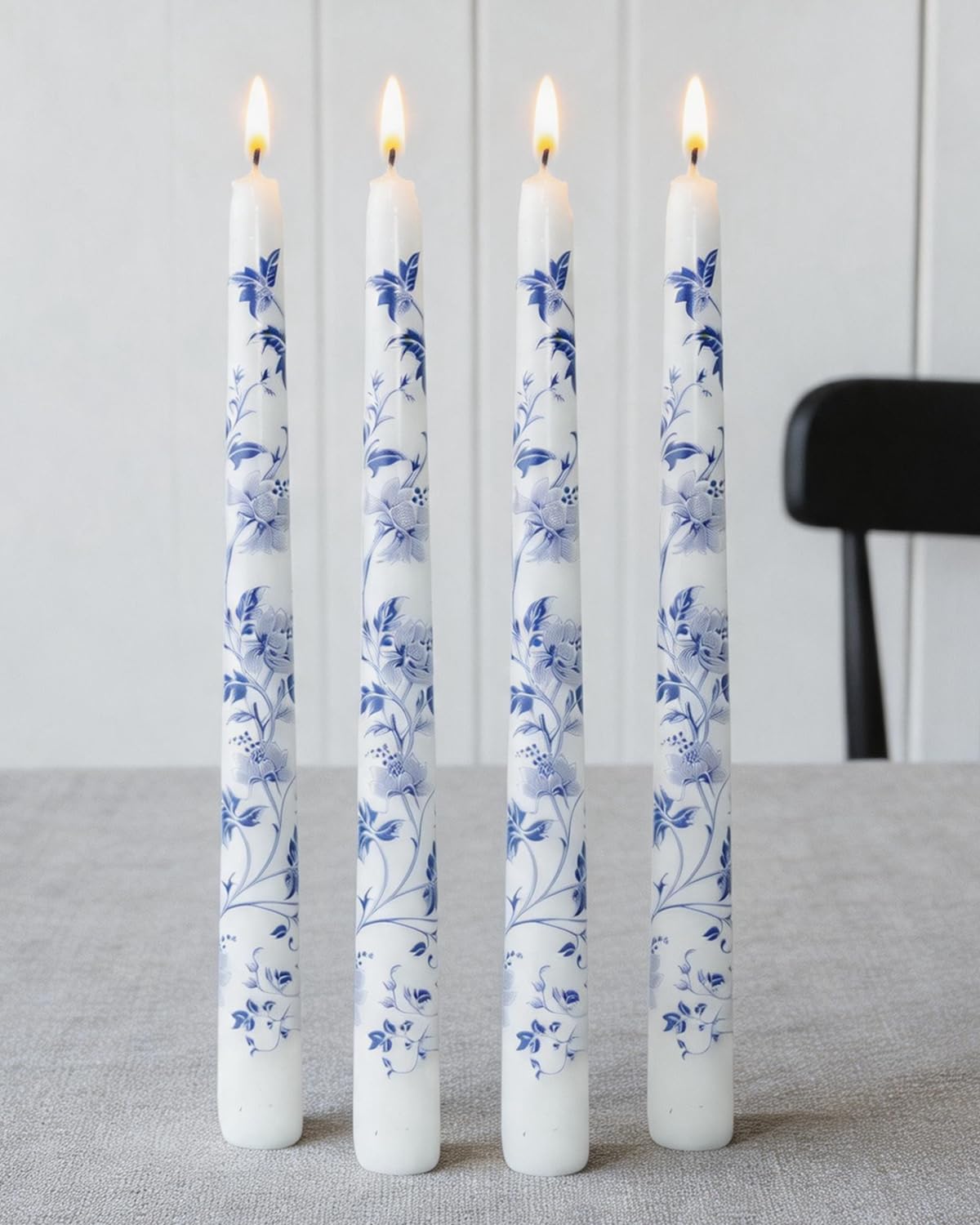 MAITREYA Chinoiserie Taper Candles Blue and White Chinoiserie Decor Candlesticks for Wedding Party Home Table Centerpiece Christmas Halloween Gifts-10Inch,4 Pcs,Lotus