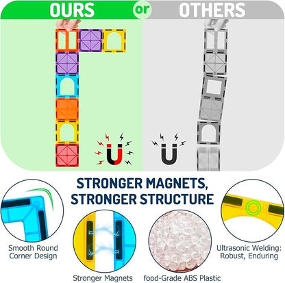 EchoPlan Magnetic Tiles 130PCS Magnetic Blocks with 2 Cars Magnet Tiles 3D Clear Building Blocks Set STEM Sensory Educational Toys Gift for Toddlers Kids Boys 3 4 5 6 7 8 9+ Year Old