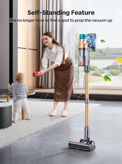 Cordless Vacuum Cleaner, 55KPA 650W 70Mins Stick Vacuum Cleaners for Home with Motorized Bed Brush, Flexible Hose, LED Touchscreen, Auto Mode, Self-Standing & Wall Mount, for Pet Hair Carpet Floor