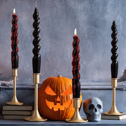 Zhengmy 4 Pcs Black Bleeding Candles Christmas Goth Decor Vampire Tears Spiral Taper Candle Blood Drip Spooky Gothic 7 Inch Twisted Dinner Candlestick for Party Table Decor