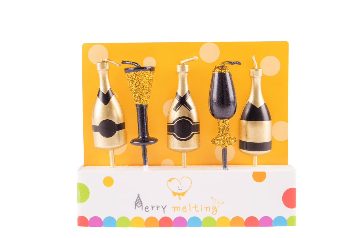 Merry Melting Birthday Candle for Cake Topper (Champagne Bottles Birthday Candle)