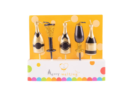 Merry Melting Birthday Candle for Cake Topper (Champagne Bottles Birthday Candle)