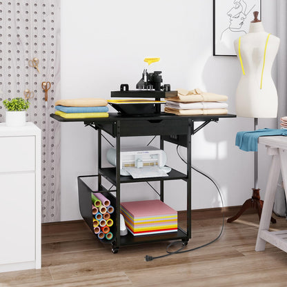 PUNCIA Foldable Heat Press Table with Drawers - Heavy Duty Heat Press Stand with Wheels for Easy Mobility Collapsible Heavy Duty Workbench for Sublimation, T-Shirts and Caps Heat Transfer Project